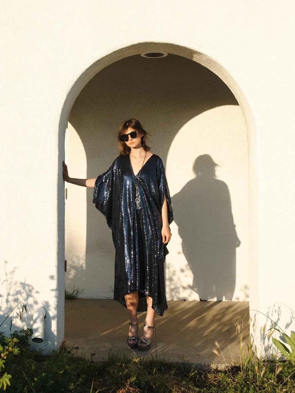 Jennafer Grace Sequin V-Neck Kaftan Dress in Rose Gold - Picture 8 of 9